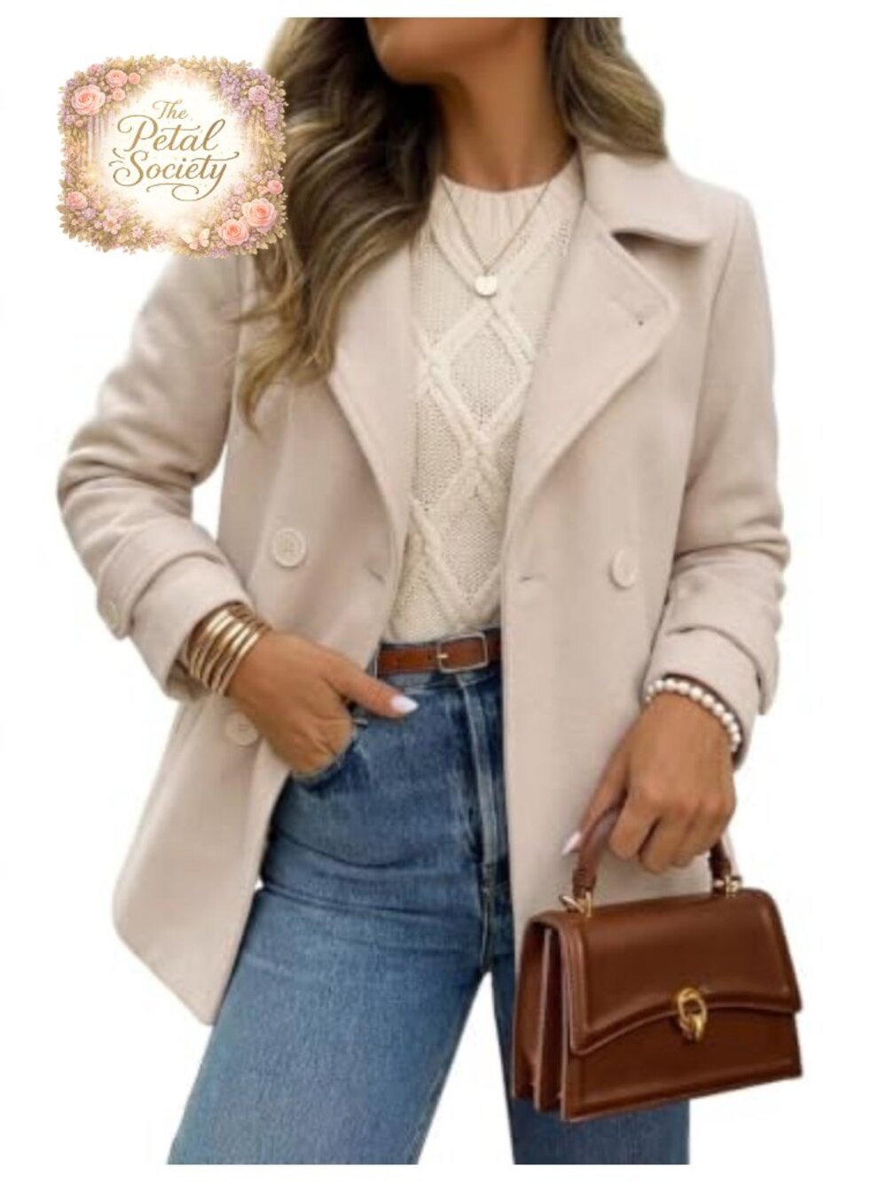 Wool Blend Peacoat Double Breasted Turn Down Collar Winter Coat